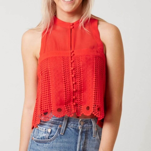 Free People Rory Lace Top Red | NWOT - Picture 9 of 10